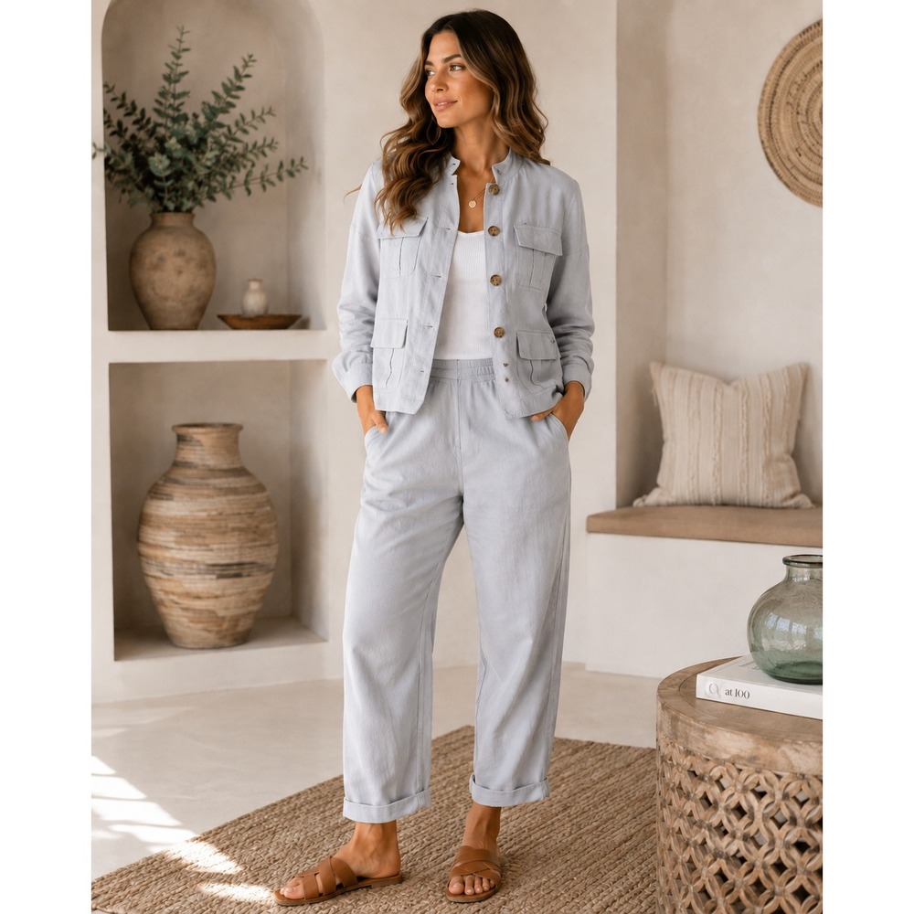 Masons Forte Dei Marmi Jacket Pants Set Gray 40 Linen Luxury Minimalist Preppy